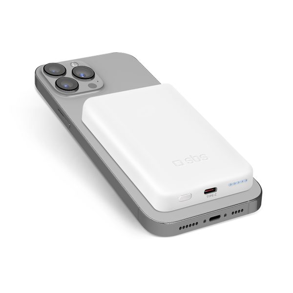 Powerbank 5000 mAh USB-C, saderīgs ar MagSafe - balts
