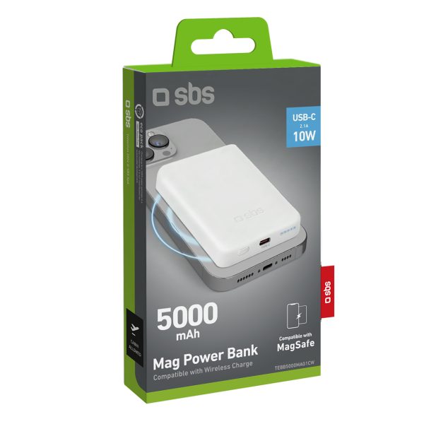 Powerbank 5000 mAh USB-C, saderīgs ar MagSafe - balts
