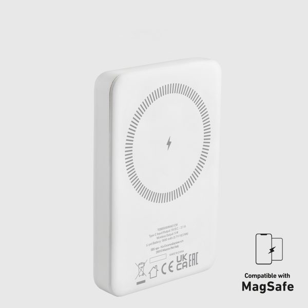 Powerbank 5000 mAh USB-C, saderīgs ar MagSafe - balts