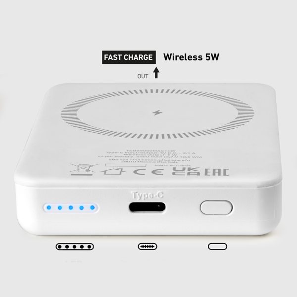 Powerbank 5000 mAh USB-C, saderīgs ar MagSafe - balts