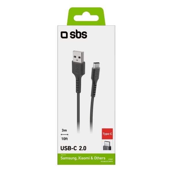 Kabelis USB-A - USB-C 3m - melns