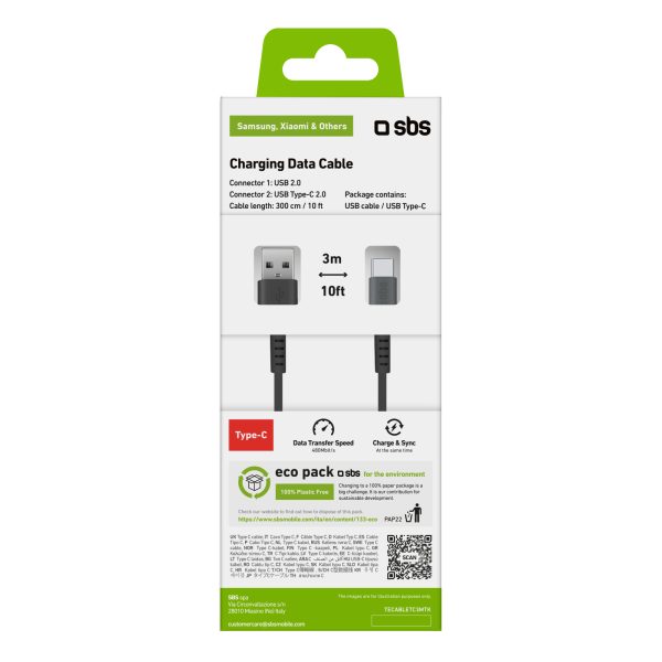 Kabelis USB-A - USB-C 3m - melns