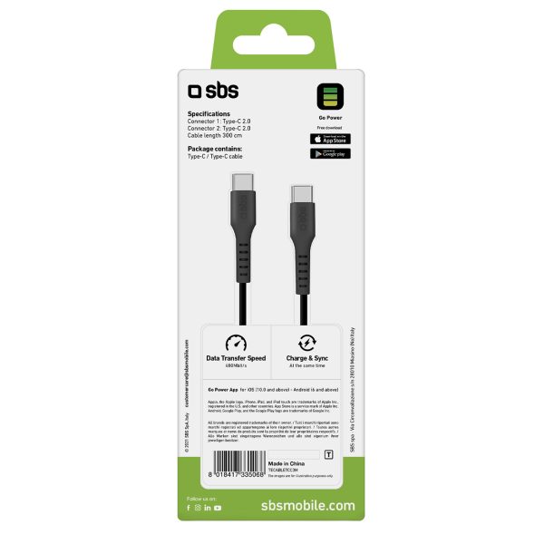 Kabelis USB-C - USB-C 3m - melns