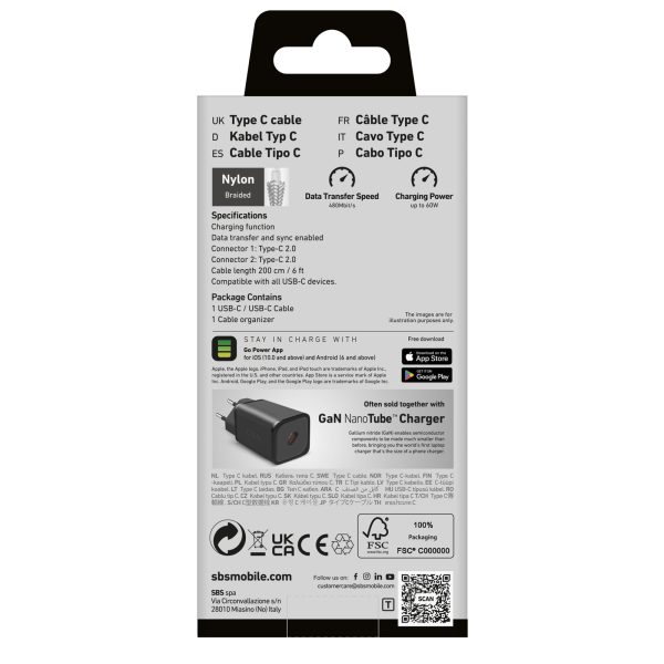 Kabelis PD USB-C 60W 2m - pelēks