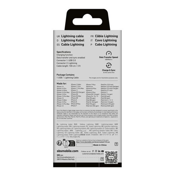 Kabelis MFi sertificēts USB-A - iPhone Lightning 1m - melns