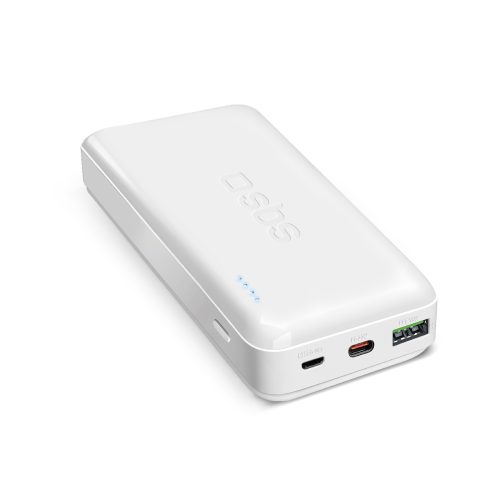 Powerbank 20000mAh PD MicroUSB USB-C USB-A 20W - balts