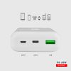 Powerbank 20000mAh PD MicroUSB USB-C USB-A 20W - balts
