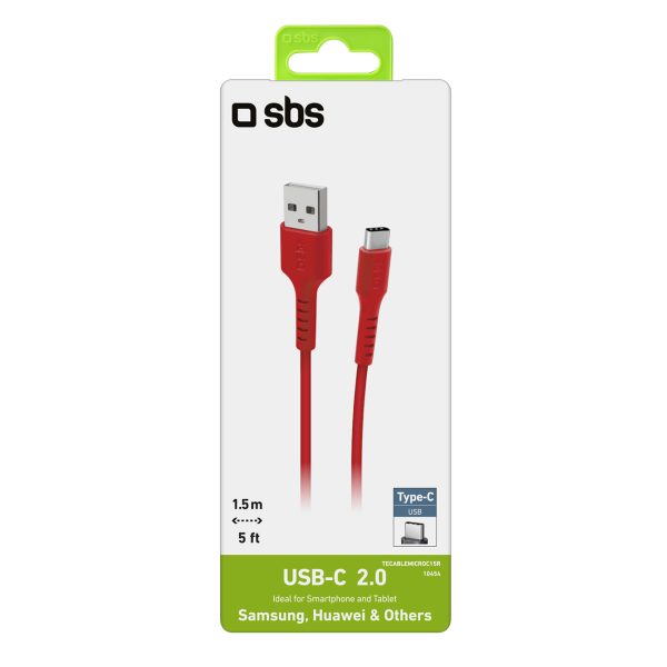 Kabelis USB-A - USB-C 1,5 m - sarkans