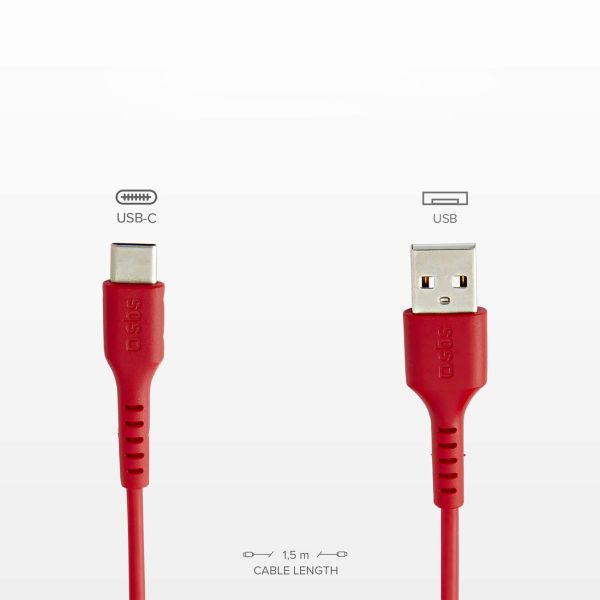 Kabelis USB-A - USB-C 1,5 m - sarkans