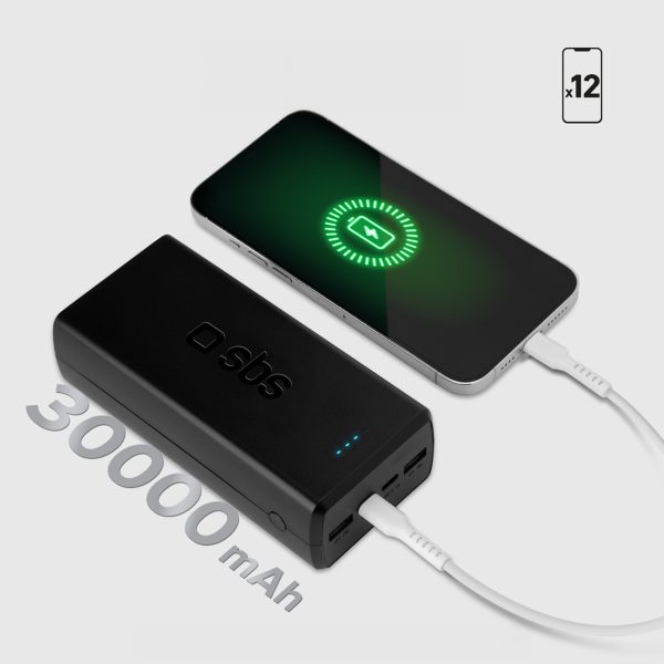 Powerbank 30000mAh USB-C USB-A - melns