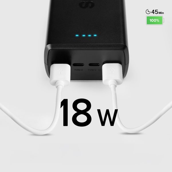 Powerbank 30000mAh USB-C USB-A - melns