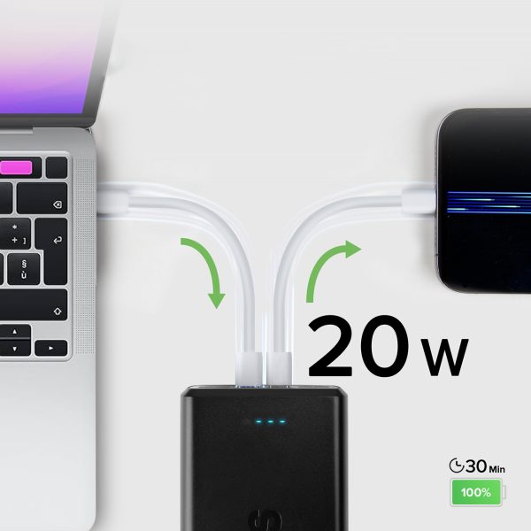 Powerbank 30000mAh USB-C USB-A - melns