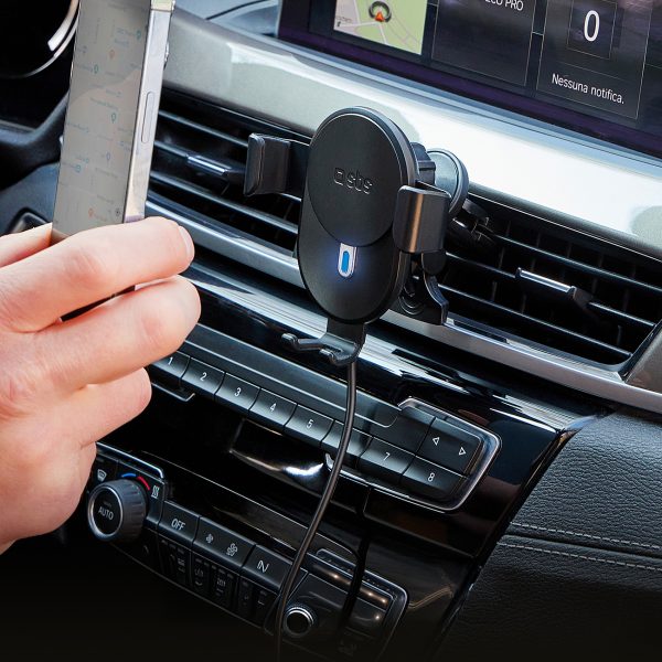 Viedtālruņa automašīnas turētājs ar 10 W induktīvo lādētāju - melns