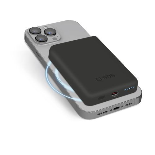 5000mAh bezvadu pārnēsājamais akumulators ar USB-C un MagSafe adapteriem - melns