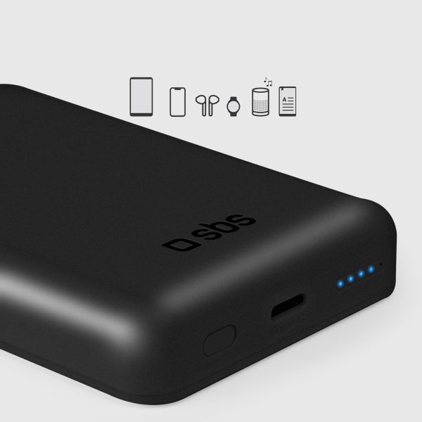 5000mAh bezvadu pārnēsājamais akumulators ar USB-C un MagSafe adapteriem - melns