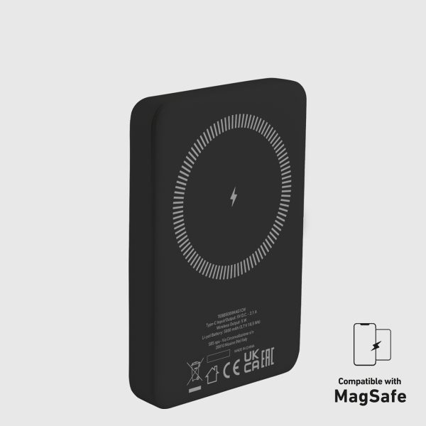 5000mAh bezvadu pārnēsājamais akumulators ar USB-C un MagSafe adapteriem - melns