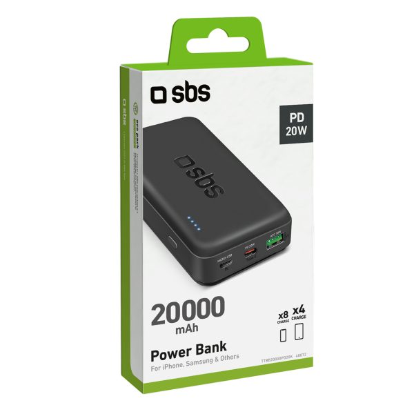 Powerbank 20000mAh PD USB-C USB-A Micro USB 20W - melns