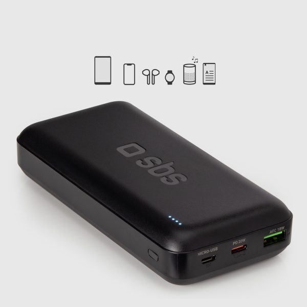 Powerbank 20000mAh PD USB-C USB-A Micro USB 20W - melns
