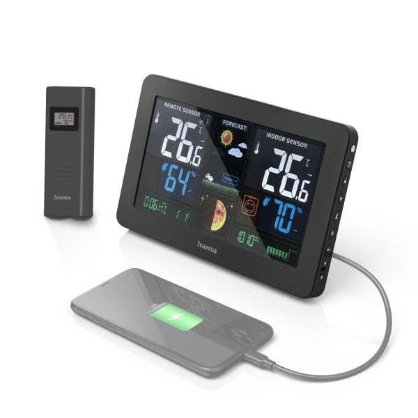 Hama Premium meteoroloģiskā stacija ar krāsainu USB displeju - melna