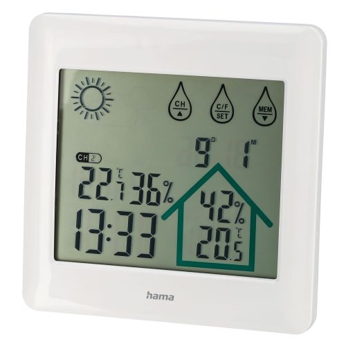 Hama Action meteoroloģiskā stacija termometrs, higrometrs, pulkstenis, datums - balta