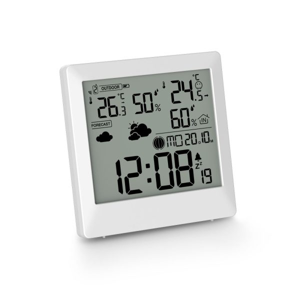 Hama Palawan meteoroloģiskā stacija, termometrs, higrometrs, pulkstenis, modinātājs - balts