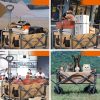 Salokāmi dārza ratiņi transportēšanai, lieli riteņi ar fiksatoru - brūni