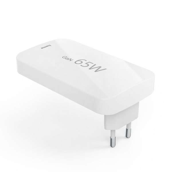 Salokāms GaN USB-C USB-A 65W sienas lādētājs - balts