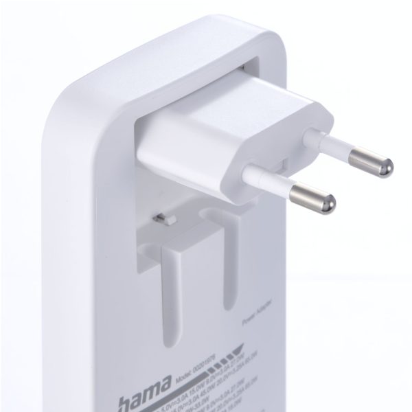Salokāms GaN USB-C USB-A 65W sienas lādētājs - balts