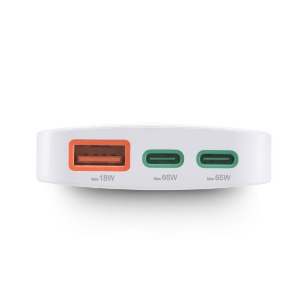Salokāms GaN USB-C USB-A 65W sienas lādētājs - balts