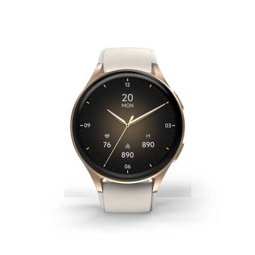 Hama 8900 GPS AMOLED 1.32" viedpulkstenis ar bēšu silikona siksniņu - zelta