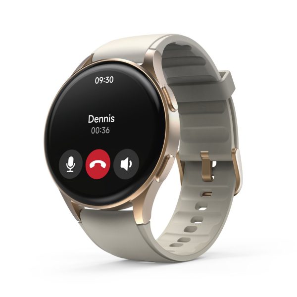Hama 8900 GPS AMOLED 1.32" viedpulkstenis ar bēšu silikona siksniņu - zelta