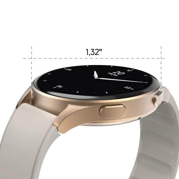 Hama 8900 GPS AMOLED 1.32" viedpulkstenis ar bēšu silikona siksniņu - zelta