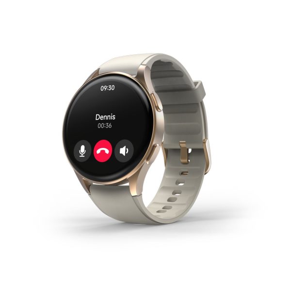 Hama 8900 GPS AMOLED 1.32" viedpulkstenis ar bēšu silikona siksniņu - zelta