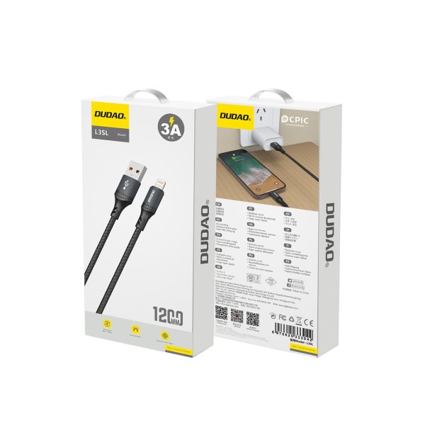 Kabelis USB-A - iPhone Lightning pinums 3A 30W 1.2m - melns