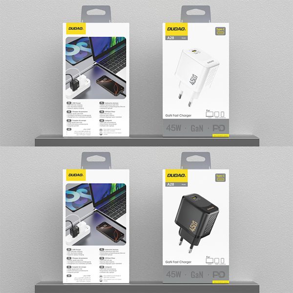 A28 GaN USB-C 45W sienas lādētājs - melns