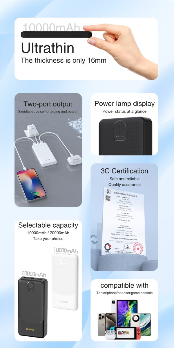 Powerbank K10 10000mAh USB-A 2.4A - balts