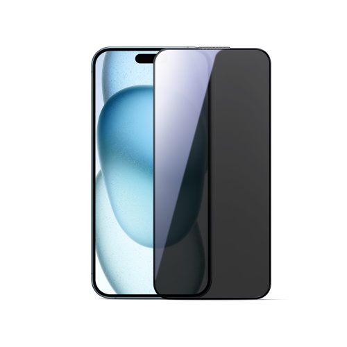 2.5D putekļu necaurlaidīgs rūdīts stikls ar melnu rāmi iPhone 15/16