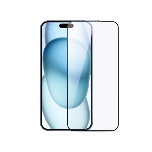 2.5D pret zilu gaismu putekļu necaurlaidīgs rūdīts stikls iPhone 16 Pro, melns rāmis