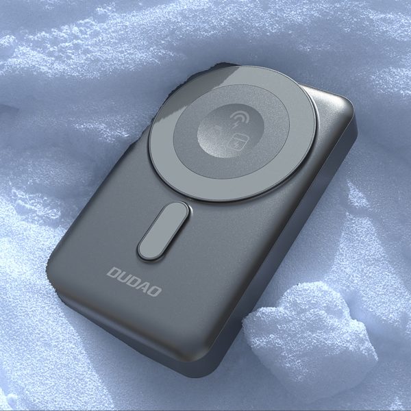 Powerbank K29 10000mAh MagSafe metāla korpuss, statīvs, kabeļi, USB-C, iPhone Lightning, PD 20W - pelēks