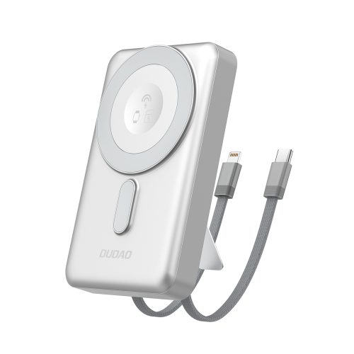 Powerbank K29 10000mAh MagSafe metāla korpuss, statīvs, kabeļi, USB-C, iPhone Lightning, PD 20W - sudrabs