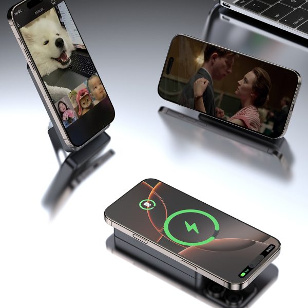 Powerbank K29 10000mAh MagSafe metāla korpuss, statīvs, kabeļi, USB-C, iPhone Lightning, PD 20W - sudrabs