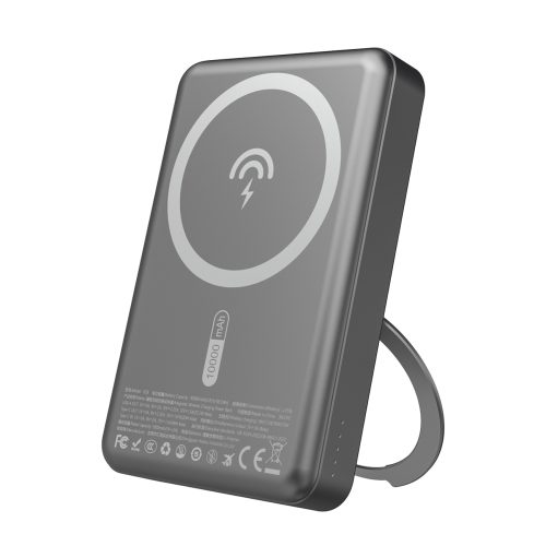 Powerbank K28 10000mAh ar MagSafe ar metāla korpusu un PD statīvu 22.5W - pelēks