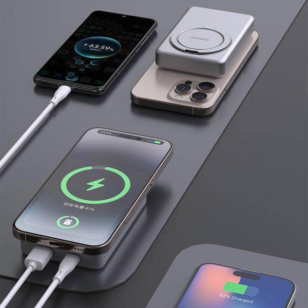 Powerbank K28 10000mAh ar MagSafe ar metāla korpusu un PD statīvu 22.5W - pelēks