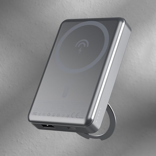 Powerbank K28 10000mAh ar MagSafe ar metāla korpusu un PD statīvu 22.5W - pelēks