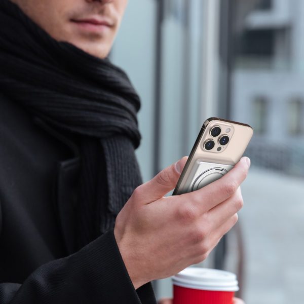 Powerbank K28 10000mAh ar MagSafe ar metāla korpusu un PD statīvu 22.5W - pelēks