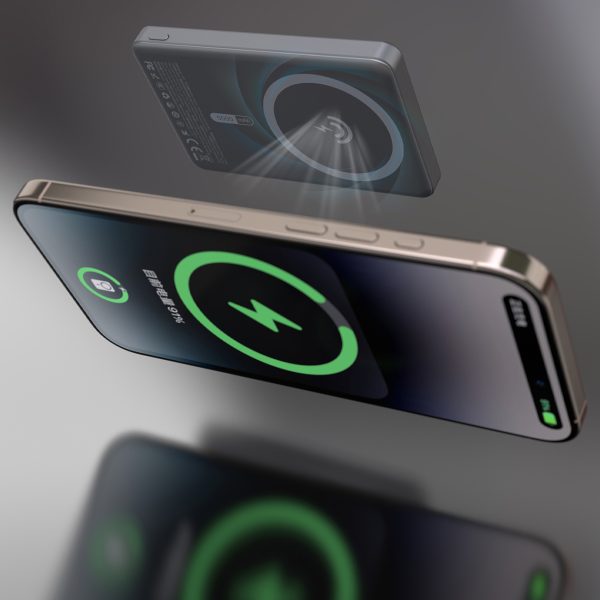 Powerbank K28 10000mAh ar MagSafe ar metāla korpusu un PD statīvu 22.5W - pelēks