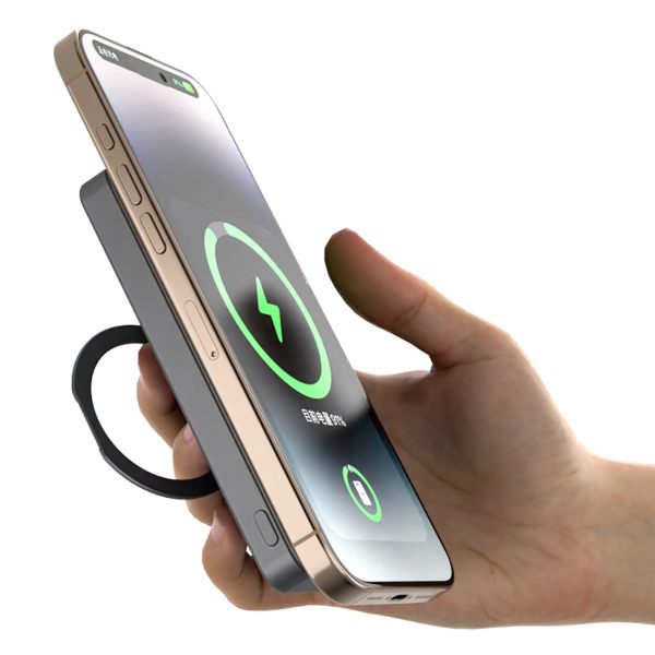 Powerbank K28 10000mAh ar MagSafe ar metāla korpusu un PD statīvu 22.5W - pelēks