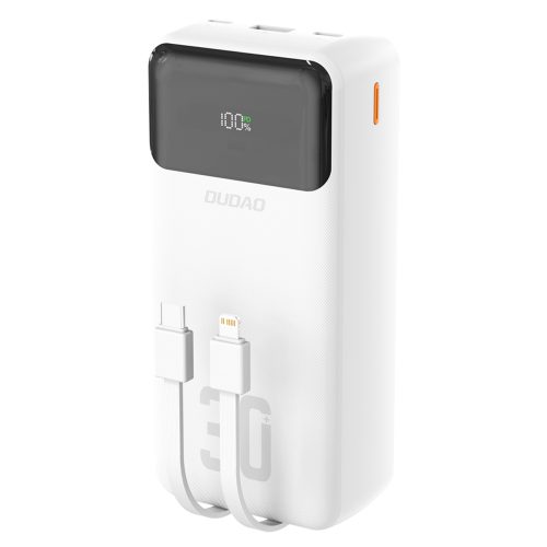 Powerbank 30000mAh ar iebūvētiem PD kabeļiem 22,5W - balts
