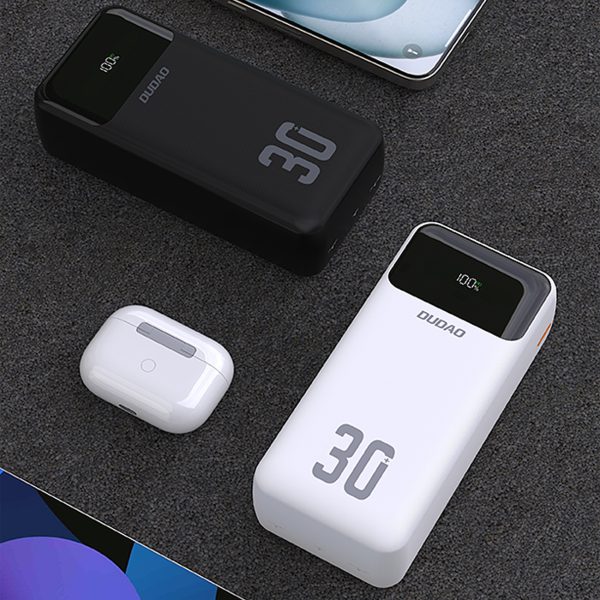 Powerbank 30000mAh ar iebūvētiem PD kabeļiem 22,5W - balts