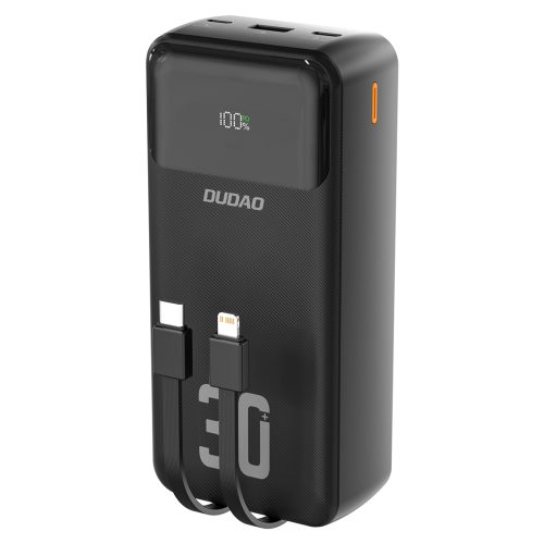 Powerbank 30000mAh ar iebūvētiem PD kabeļiem 22,5W - melns